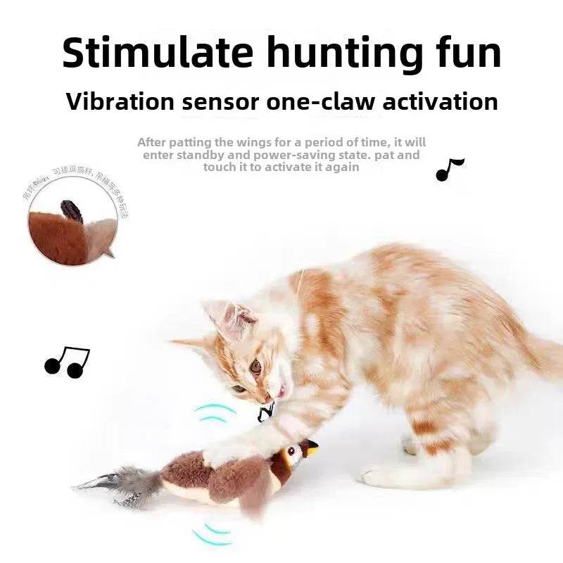 Hot Cat Interactive Toys Catnip Electric Pat Bird (with Catnip) Dog Cats Touch-Activated Squeaky Plush Toy Pet USB Rechargeable - One-Sake.com