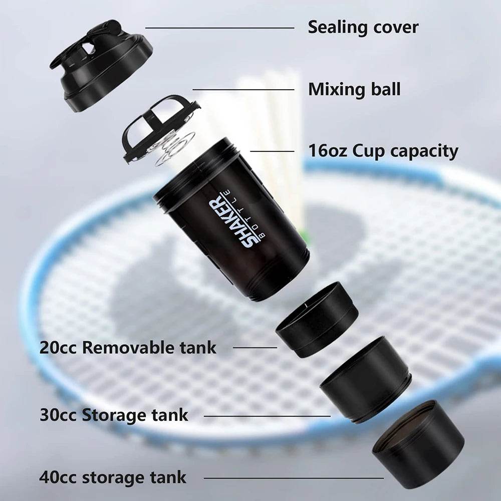 3-Layer Protein Shaker Bottle – Leak-Proof, BPA-Free, All-in-One Shaker for Gym, Fitness & Hydration - One-Sake.com