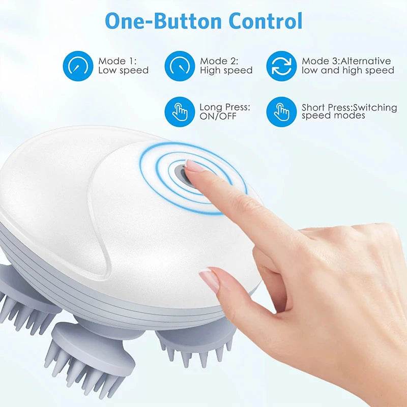 Deep Scalp Massager – 4 Silicone Heads, USB Rechargeable, Waterproof Electric Head Cleaning Tool for Humans & Pets - One-Sake.com