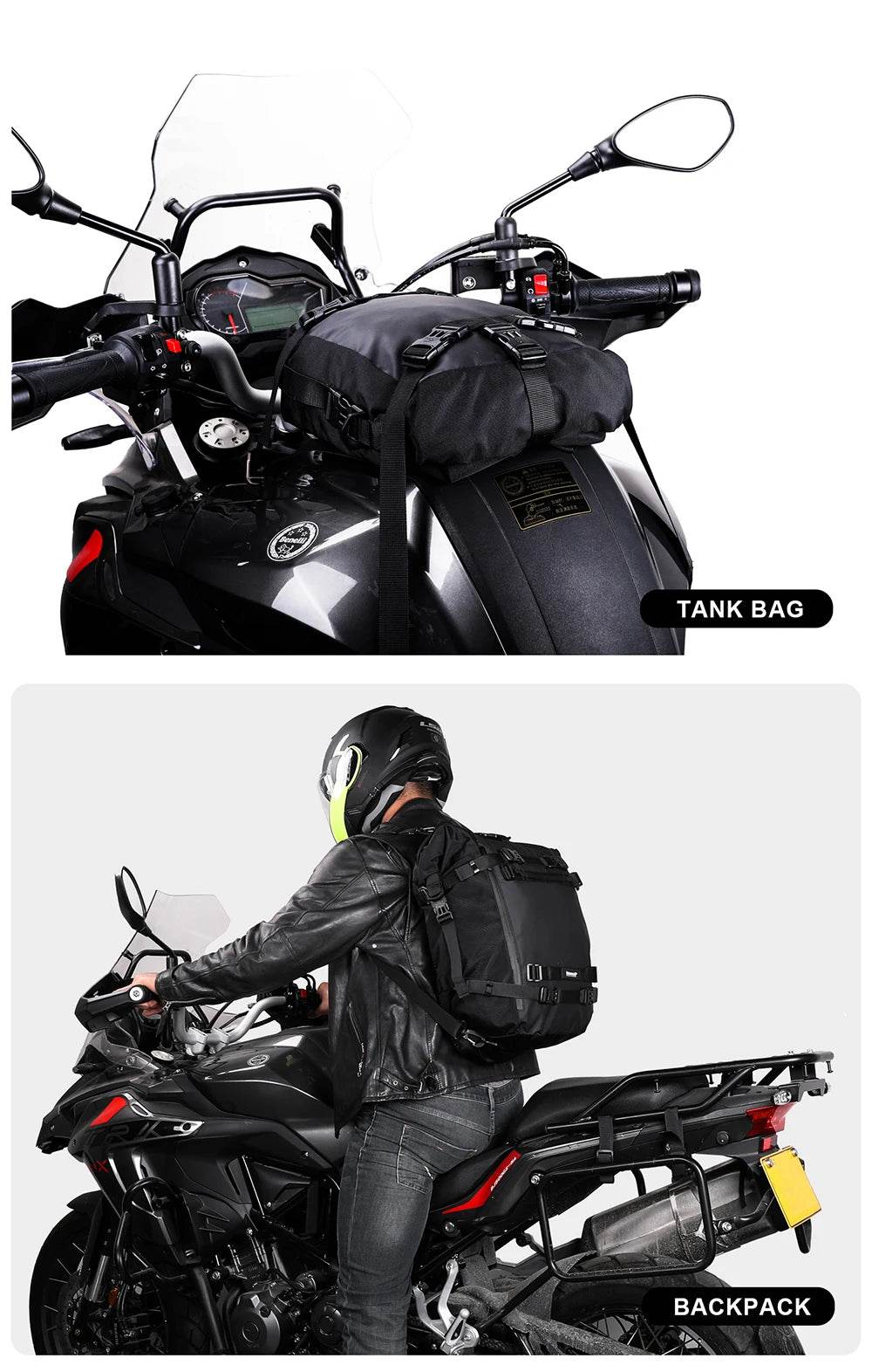 Universal Waterproof Motorcycle Back Seat Bag - 10/20/30L Multifunctional Saddle Bag & Cycling Backpack Combo - One-Sake.com