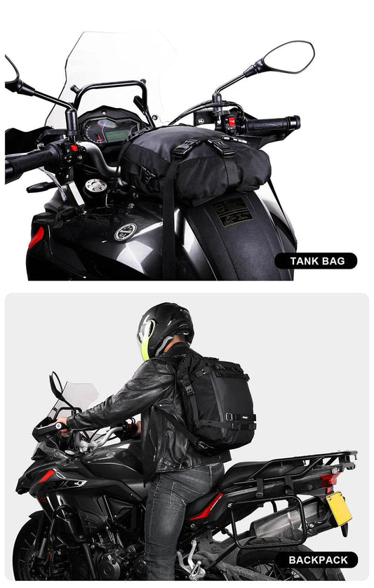 Universal Waterproof Motorcycle Back Seat Bag - 10/20/30L Multifunctional Saddle Bag & Cycling Backpack Combo - One-Sake.com
