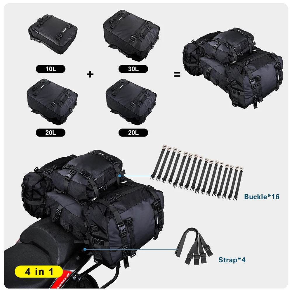 Universal Waterproof Motorcycle Back Seat Bag - 10/20/30L Multifunctional Saddle Bag & Cycling Backpack Combo - One-Sake.com
