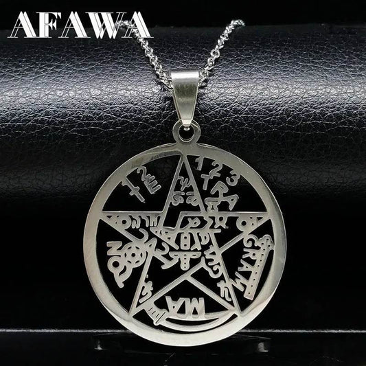 Witchcraft Pentagram Tetragrammaton Pendant Stainless Steel Necklace for Women Men Jewish Protection Tetragramaton Jewelry N425 - One-Sake.com