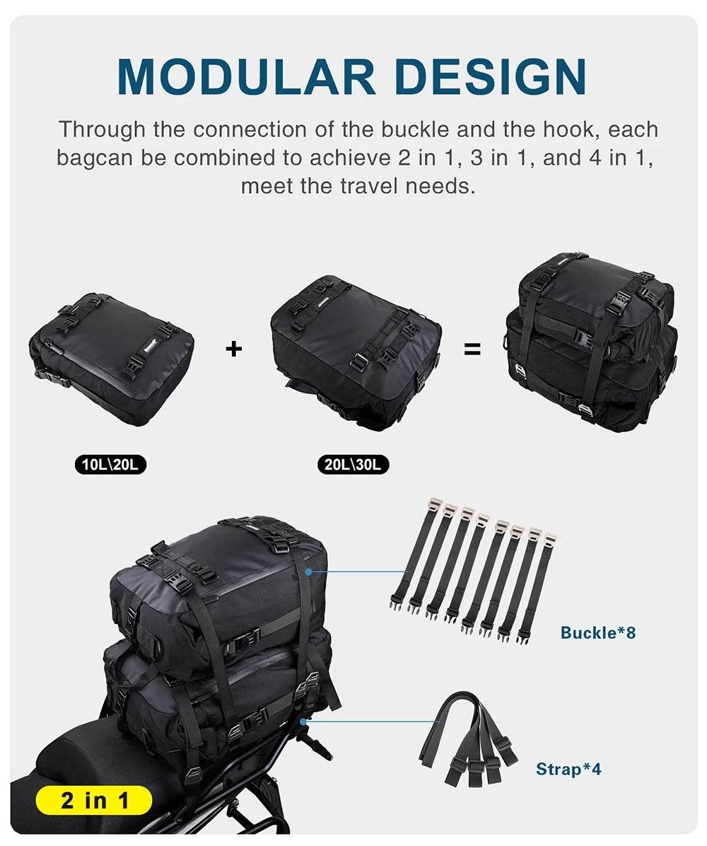 Universal Waterproof Motorcycle Back Seat Bag - 10/20/30L Multifunctional Saddle Bag & Cycling Backpack Combo - One-Sake.com