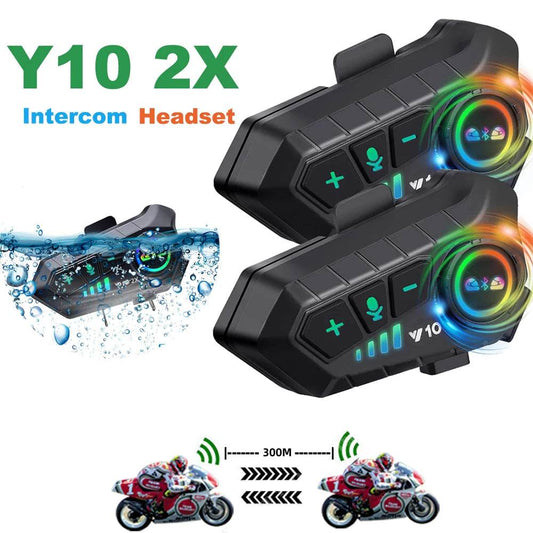 Kebidumei YP10 2X Bluetooth 5.3 Motorcycle Intercom - 300M Range, IPX6 Waterproof, Dual Device Connectivity - One-Sake.com