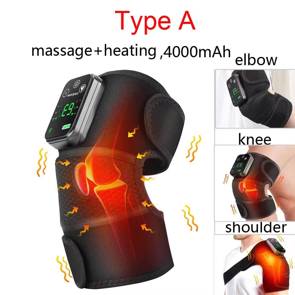Electric Heated Vibration Knee Massage Physiotherapy Pad 3 in 1 Massager for Shoulder Elbow Hot Compress Pain Relief - One-Sake.com