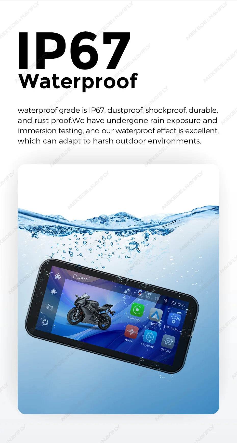6.25” Waterproof Motorcycle GPS – IP67 Navigation with Wireless CarPlay, Android Auto & DVR Recording - One-Sake.com
