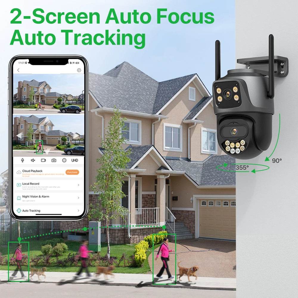 External WiFi PTZ Camera Dual Lens 4K 8MP HD – Outdoor IP Security Camera with Auto Tracking, Full Color Night Vision &amp; IP66 Waterproof [iCSee P2P Remote Monitoring | 2-Way Audio | SD Card &amp; Cloud Storage] - One-Sake.com
