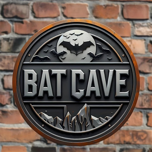 Vintage Bat Cave Metal Sign – 8"x8" Tin Wall Art for Porch, Garage, Bar, Cafe & Garden Decor | Unique Vintage Style Plaque | Free Shipping