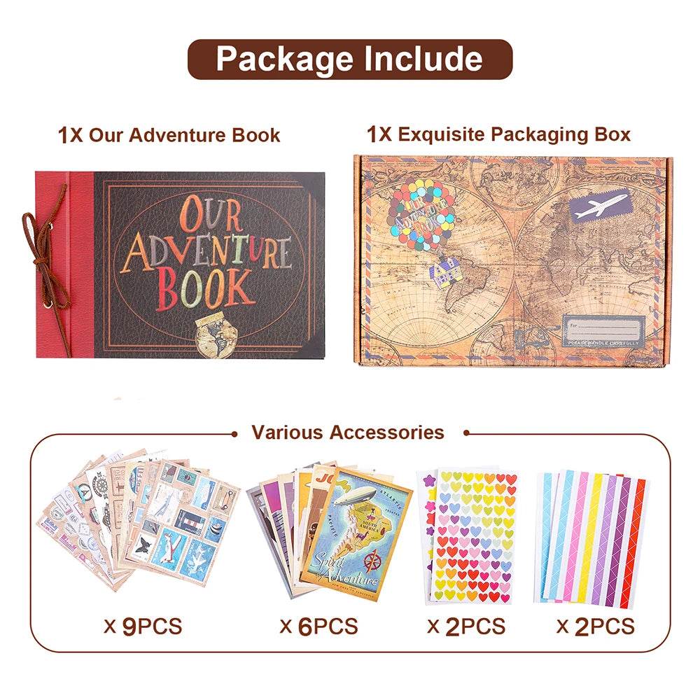 80-Page DIY Adventure Album – Handmade Kraft Scrapbook for Wedding, Anniversary &amp; Travel Memories | Includes 19 Accessories &amp; Gift Box - One-Sake.com