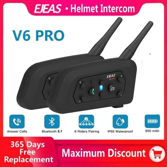 EJEAS V6PRO Motorcycle Bluetooth Helmet Headset Intercom 850mAh MOTO Communicator 800m Interphone for 6 Riders - One-Sake.com