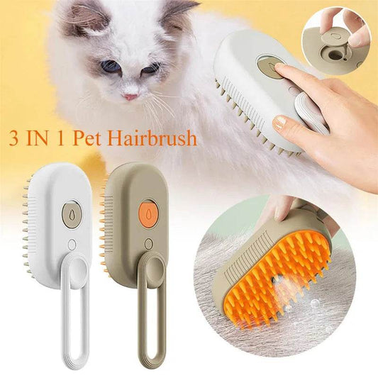 3-in-1 Electric Steam Pet Brush for Dogs &amp; Cats – Steam, Spray &amp; Detangling Comb with USB Rechargeable Battery &amp; Retractable Handle | 20ml Water Tank, No-Rinse Grooming Tool for Long &amp; Short Hair Pets - One-Sake.com
