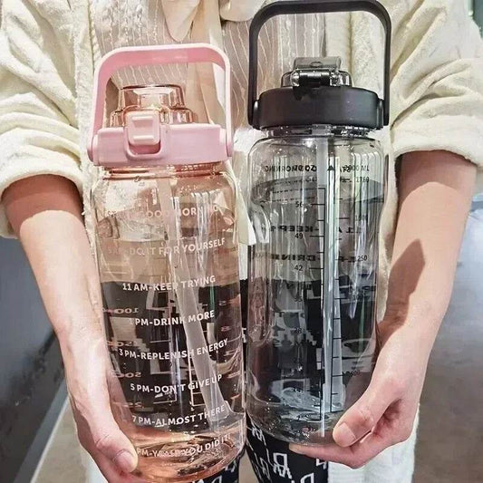 2L Motivational Water Bottle with Time Marker – Large Capacity Sports Cup with Silicone Straw &amp; Carry Strap [PC+PP+Silicone | 2-Liter Fitness Bottle for Gym, Outdoor &amp; Daily Hydration] - One-Sake.com