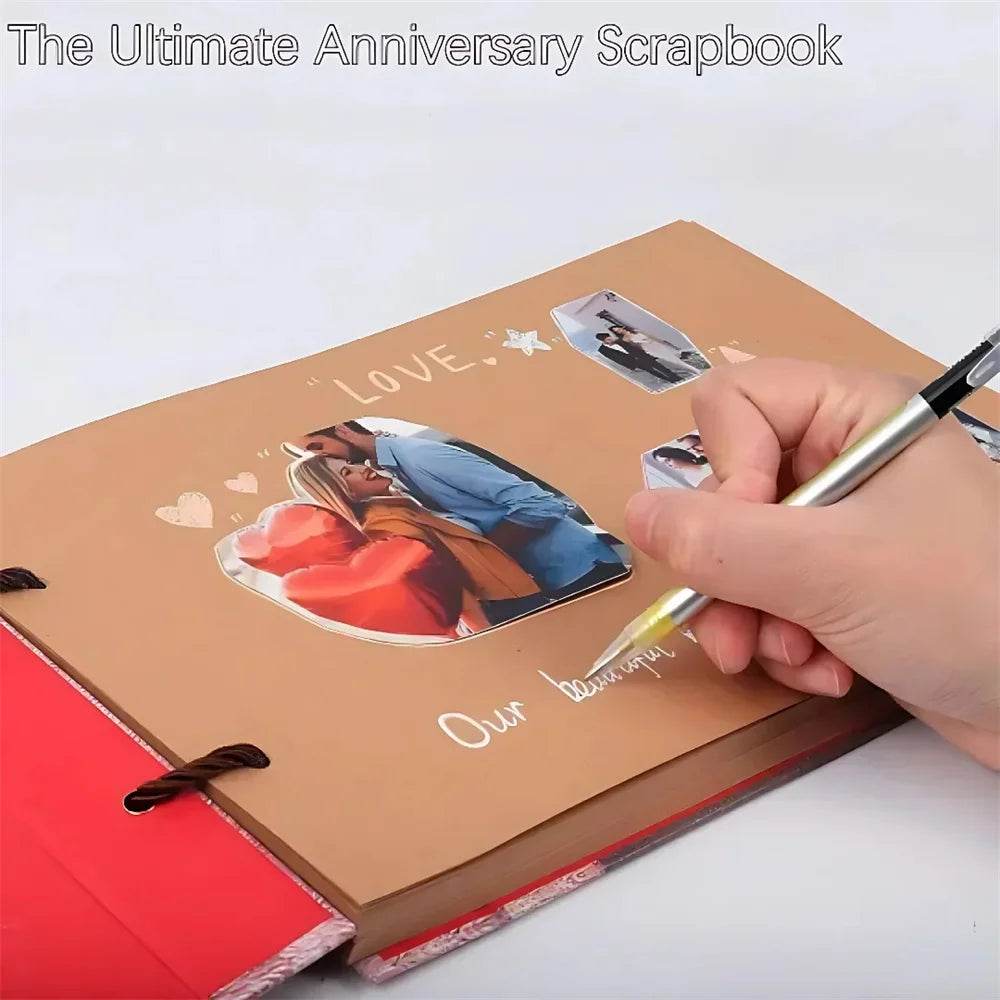 40-Page DIY Adventure Album – Handmade Kraft Scrapbook for Wedding, Anniversary &amp; Travel Memories | Vintage-Style Photo Album with Pocket &amp; Ribbon Bookmark - One-Sake.com