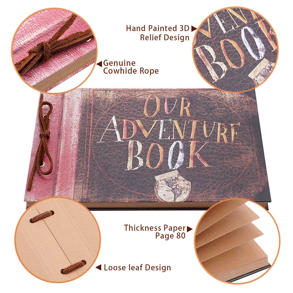Adventure Book 40-Page DIY Handmade Photo Album – Retro Kraft Scrapbook for Wedding, Anniversary &amp; Memory Keeping | Includes 19 Accessories &amp; Gift Box - One-Sake.com