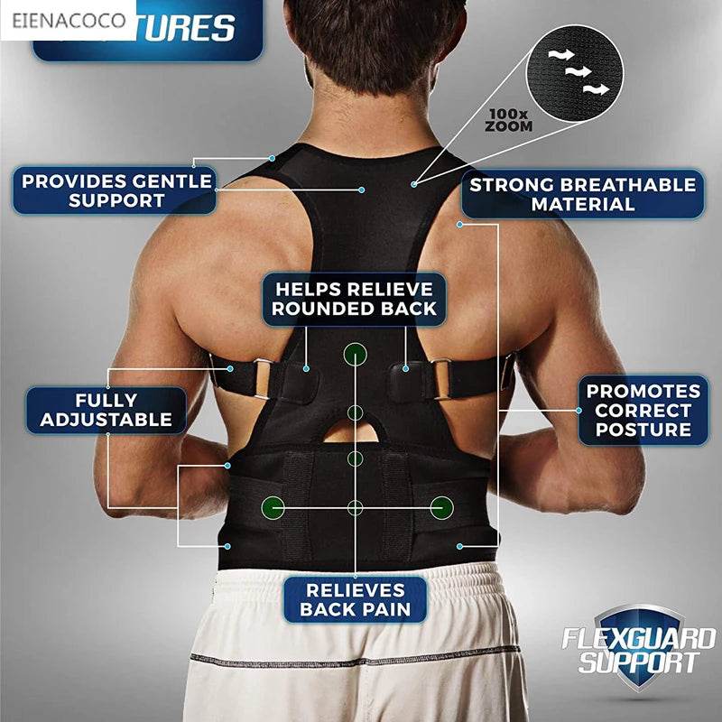 Adjustable Back Posture Corrector Belt – Waist Lumbar Spine Support Vest Trainer for Adults [Ergonomic Pain Relief | Breathable Compression Bracing | Universal Fit Comfort] - One-Sake.com