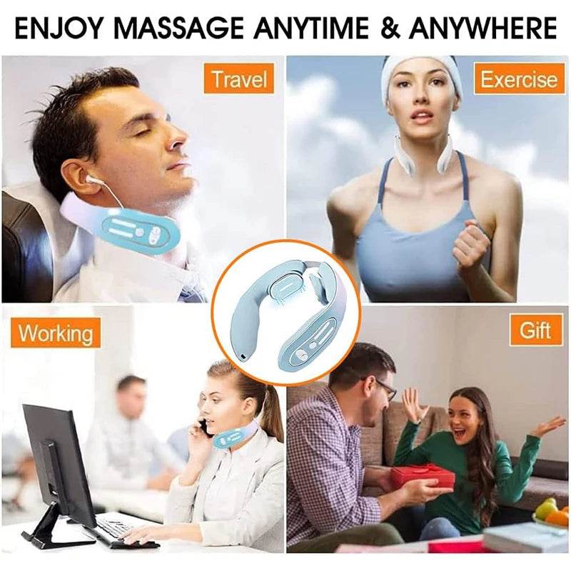 Neck Massager with Heat & 12 Intensity Levels – Microcurrent Pulse Therapy for Cervical Pain Relief & Relaxation - One-Sake.com