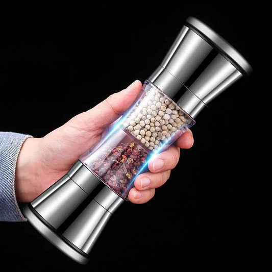 2-in-1 Stainless Steel Pepper & Salt Grinder – Double-Head Manual Spice Mill for Freshly Ground Seasonings - One-Sake.com