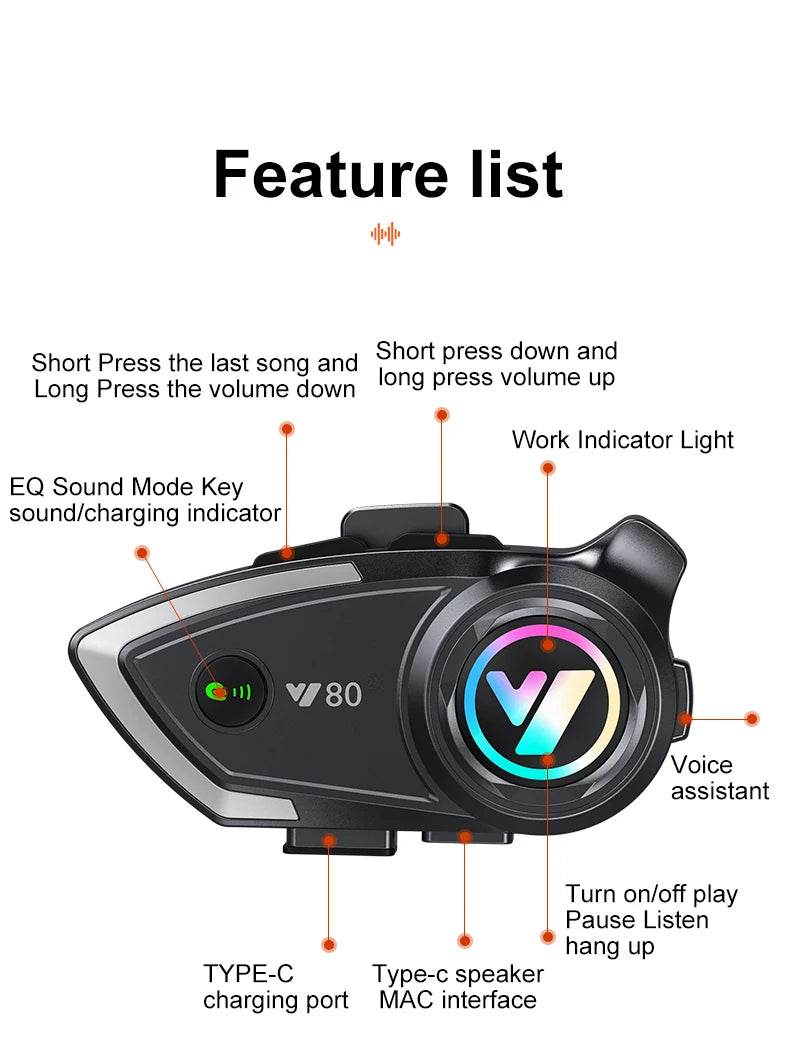 Y80 Bluetooth 5.3 Motorcycle Headset - Hands-Free Calling, Music, and GPS Navigation - One-Sake.com