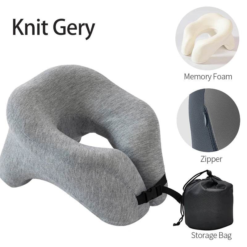 Travel Neck Pillow Memory Foam U-shaped Pillow Snail Style Travel Neck Support Portable Adjustable Soft Noon Break Sleep Pillows - One-Sake.com