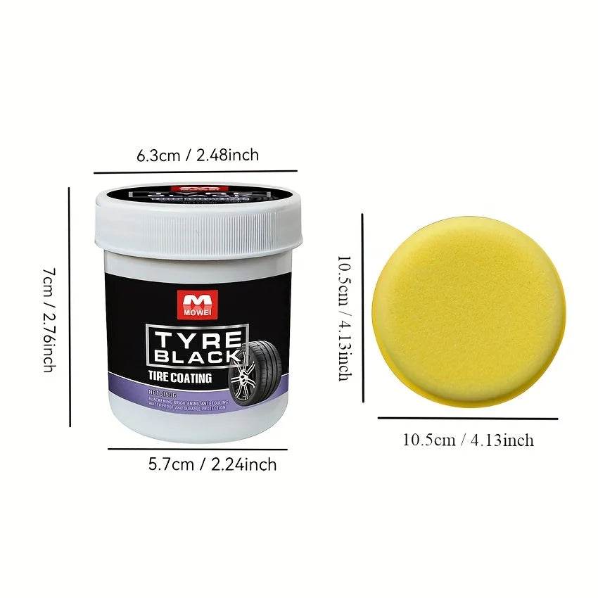 Tire Blackening Coating Wax – Hydrating Luster &amp; UV Protection for Car Tires [Anti-Aging Tire Care Kit with Sponge Applicator | 150ml Bottle] - One-Sake.com