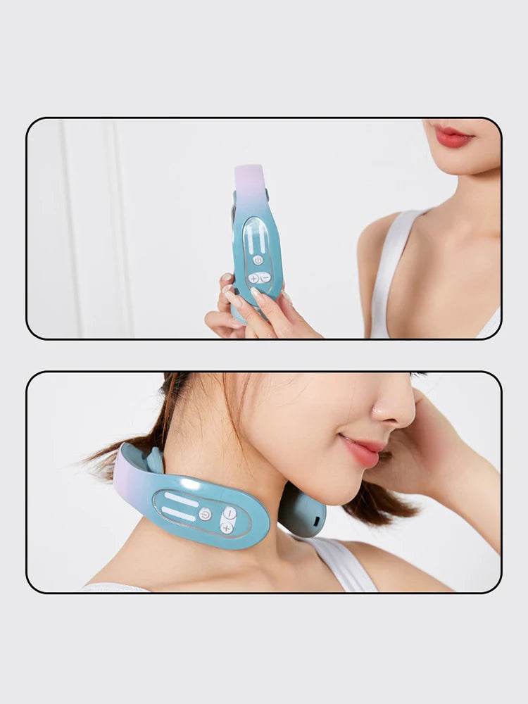 Neck Massager with Heat & 12 Intensity Levels – Microcurrent Pulse Therapy for Cervical Pain Relief & Relaxation - One-Sake.com