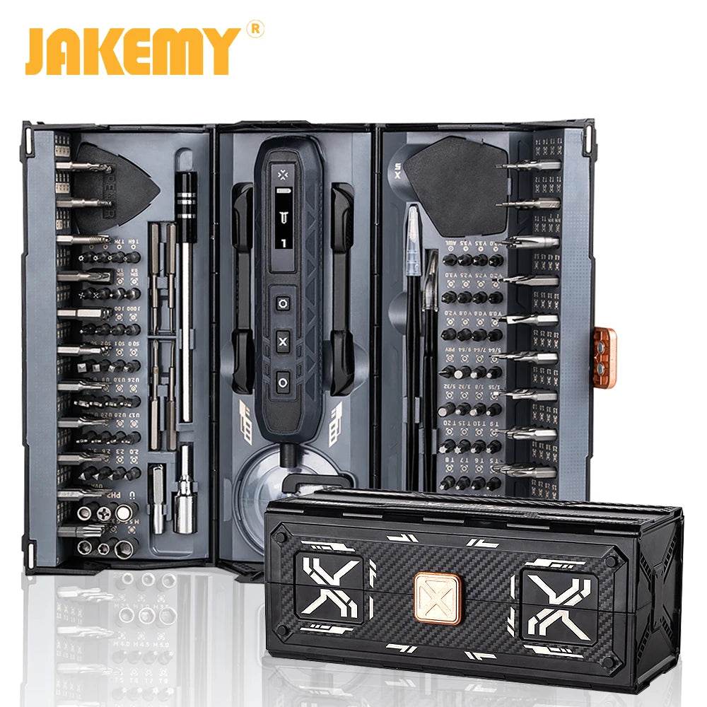 JAKEMY 180-In-1 Precision Cordless Electric Screwdriver Set – 3.7V Magnetic Multifunction Repair Kit with 144 CR-V Bits &amp; Sockets for Phones, Laptops, Glasses &amp; Tablets [S2 Steel Tools | 3-Speed Adjustable | Capsule-Style Storage Box] - One-Sake.com