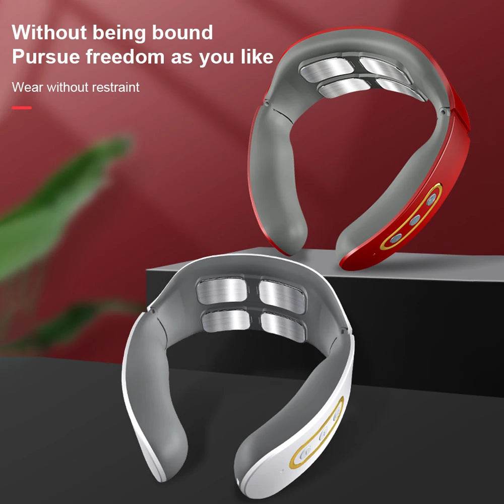 4-Head Electric Neck & Shoulder Massager – TENS Magnetic Pulse, Heat Therapy & 6 Modes for Cervical Pain Relief - One-Sake.com
