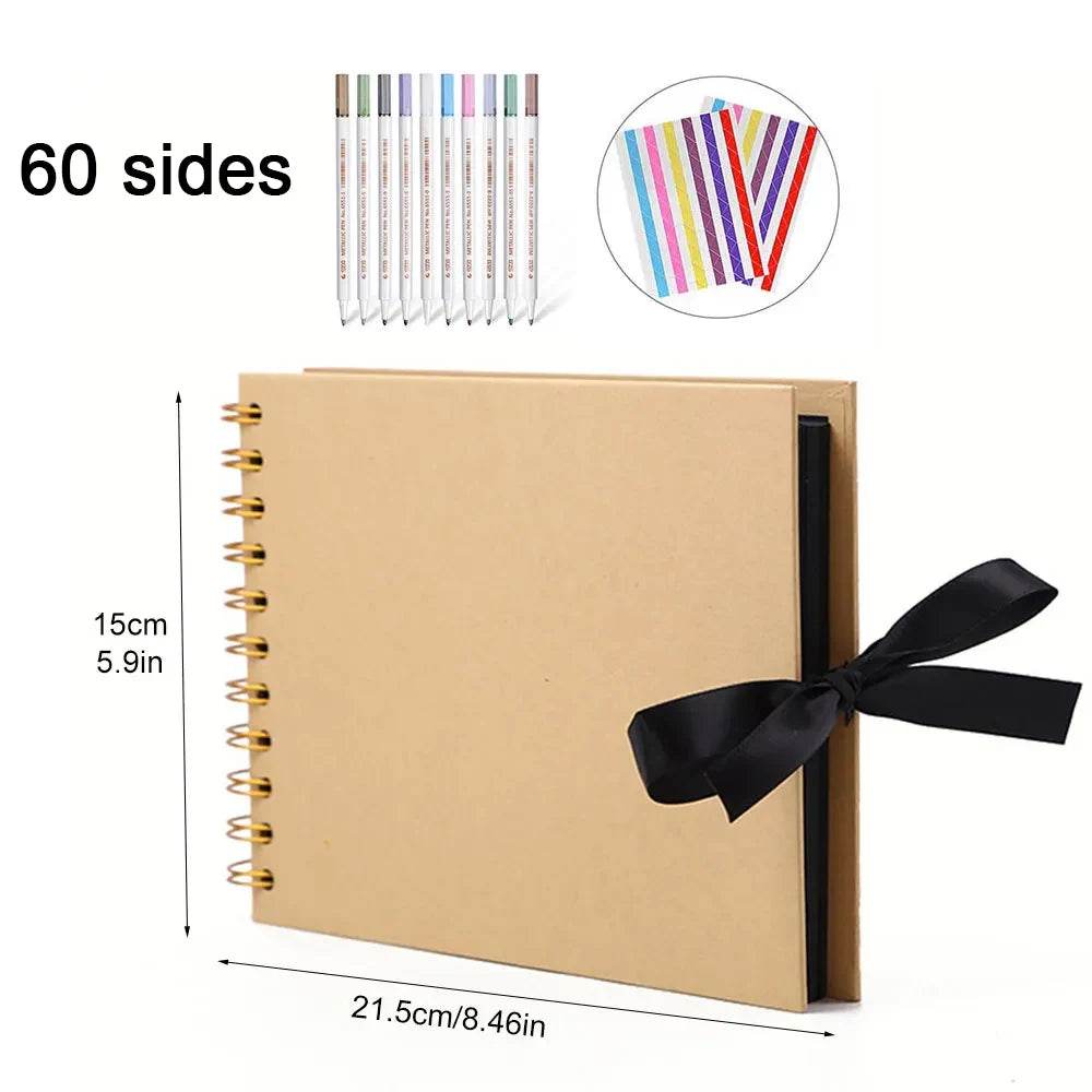 ZK20 DIY Kraft Memory Book – 80-Page Blank Scrapbook Album with Ribbon Closure | Wedding Guestbook, Anniversary Gift, Travel Diary &amp; Family Photo Album - One-Sake.com