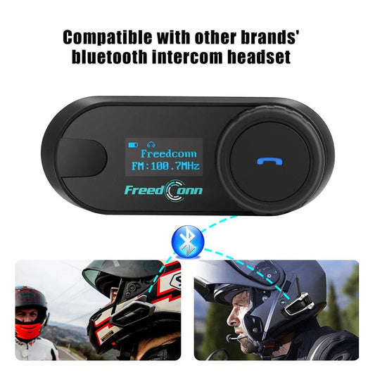 FreedConn Bluetooth Motorcycle Intercom - Wireless Helmet Headset with LCD Screen, FM Radio & Earphone for Riders - One-Sake.com