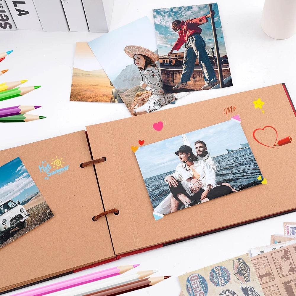 Adventure Book 40-Page DIY Handmade Photo Album – Retro Kraft Scrapbook for Wedding, Anniversary &amp; Memory Keeping | Includes 19 Accessories &amp; Gift Box - One-Sake.com