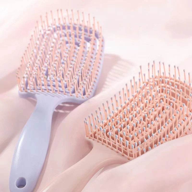 1Pcs Elastic Massage Comb Hollow Out Hair Brush Scalp Massage Combs Hair Styling Detangler Fast Blow Drying Detangling Tool - One-Sake.com