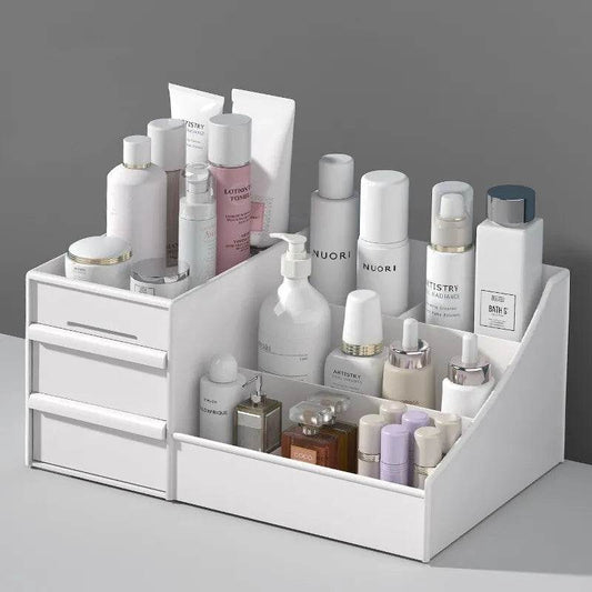 White Plastic Makeup Storage Box | Compact &amp; Durable Cosmetic Organizer for Dorms &amp; Dressing Tables - One-Sake.com