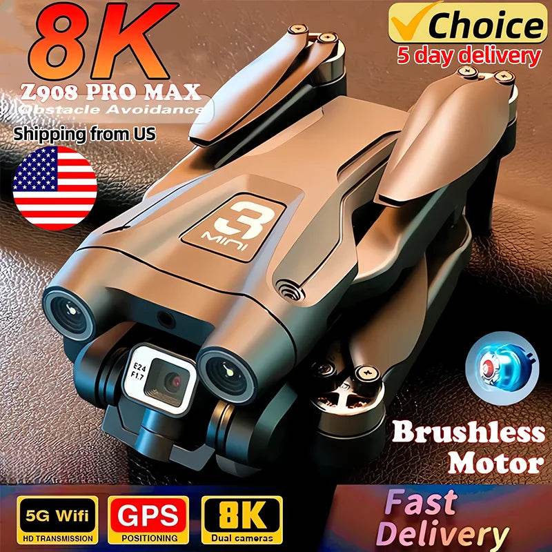 Z908 Pro Max GPS Drone – 8K HD Dual Camera Brushless Quadcopter with Optical Flow, 9000M RC Range &amp; Foldable Design [Smart Flight Modes | Long-Range RC Drone | Obstacle Avoidance Technology] - One-Sake.com