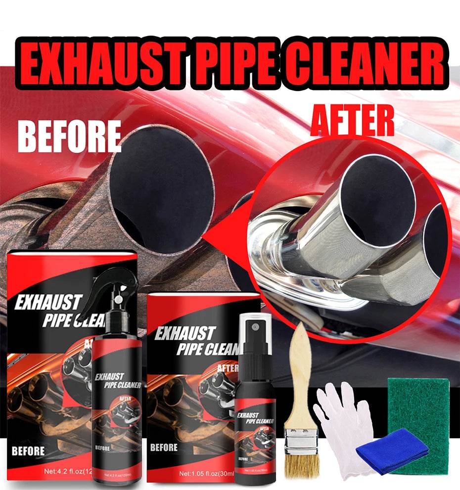 SEAMETAL Exhaust Pipe Cleaner &amp; Rust Remover Kit – 30/120ml Motorcycle/Car Chrome Shine Restorer with Gloves, Brush &amp; Sponge | Non-Damaging Formula for Exhaust Maintenance - One-Sake.com