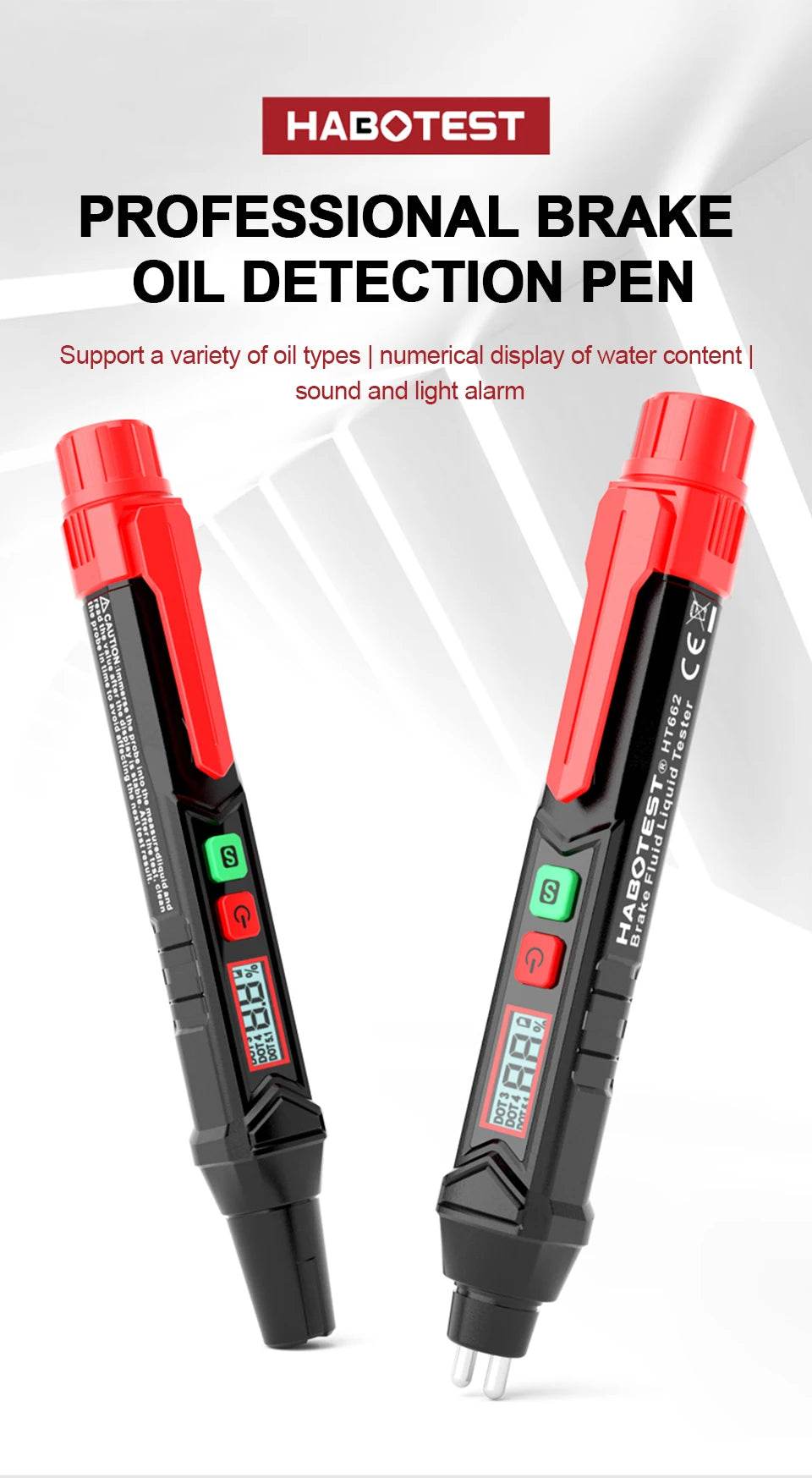 HGKJ Brake Fluid Tester Pen – Digital Automotive Oil Moisture Detector with Sound &amp; Light Alarm [DOT3/DOT4/DOT5.1 Compatibility | LCD Display &amp; Tri-Color Backlight] - One-Sake.com