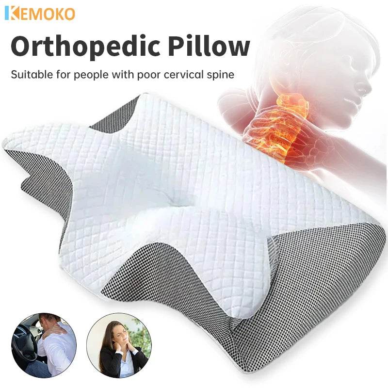 New Memory Foam Cervical Pillow, 2 in 1 Ergonomic Contour Orthopedic Pillow for Neck Pain, Contoured Support Pillows,Neck Pillow - One-Sake.com