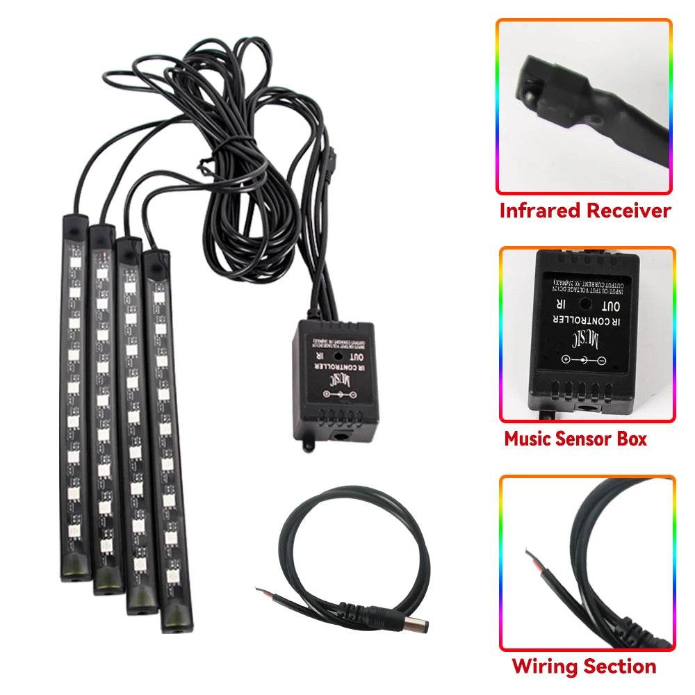 RGB APP-Controlled LED Motorcycle & Car Atmosphere Light Strip - 12V Waterproof Sound-Activated Foot Lamp for Moto Decoration - One-Sake.com