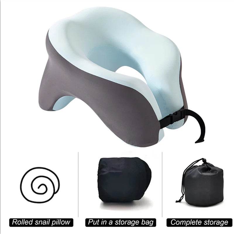 Travel Neck Pillow Memory Foam U-shaped Pillow Snail Style Travel Neck Support Portable Adjustable Soft Noon Break Sleep Pillows - One-Sake.com