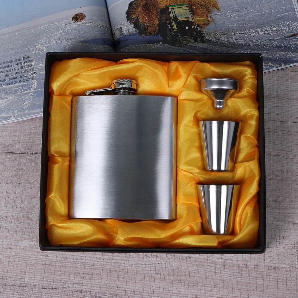8oz Stainless Steel Hip Flask Set with Cups – Perfect Gift for Weddings, Parties & Special Occasions - One-Sake.com