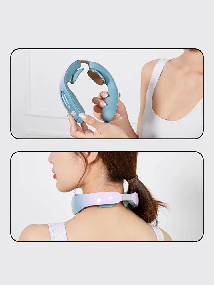 Neck Massager with Heat & 12 Intensity Levels – Microcurrent Pulse Therapy for Cervical Pain Relief & Relaxation - One-Sake.com