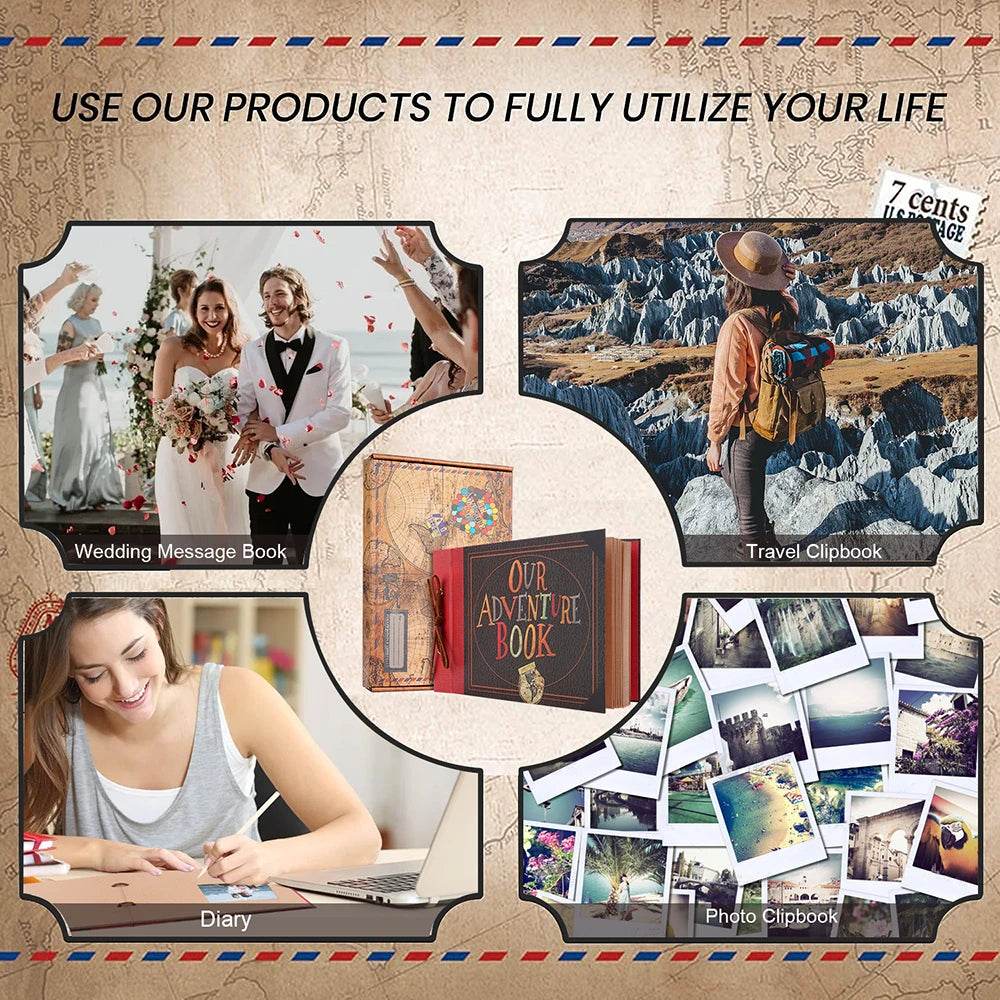 Adventure Book 40-Page DIY Handmade Photo Album – Retro Kraft Scrapbook for Wedding, Anniversary &amp; Memory Keeping | Includes 19 Accessories &amp; Gift Box - One-Sake.com