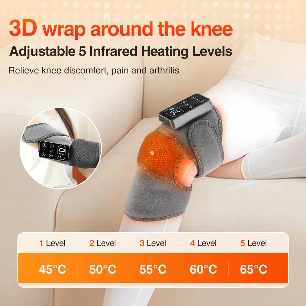 Electric Heated Vibration Knee Massage Physiotherapy Pad 3 in 1 Massager for Shoulder Elbow Hot Compress Pain Relief - One-Sake.com