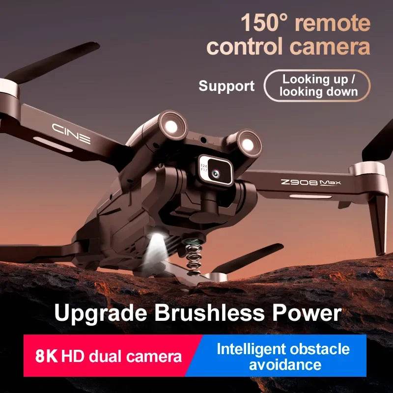 Z908 Pro Max GPS Drone – 8K HD Dual Camera Brushless Quadcopter with Optical Flow, 9000M RC Range &amp; Foldable Design [Smart Flight Modes | Long-Range RC Drone | Obstacle Avoidance Technology] - One-Sake.com
