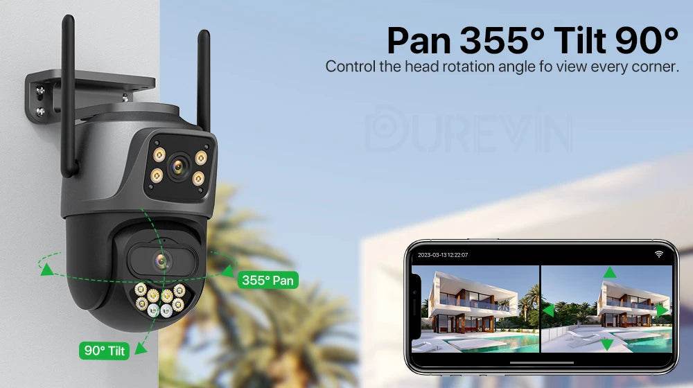 External WiFi PTZ Camera Dual Lens 4K 8MP HD – Outdoor IP Security Camera with Auto Tracking, Full Color Night Vision &amp; IP66 Waterproof [iCSee P2P Remote Monitoring | 2-Way Audio | SD Card &amp; Cloud Storage] - One-Sake.com