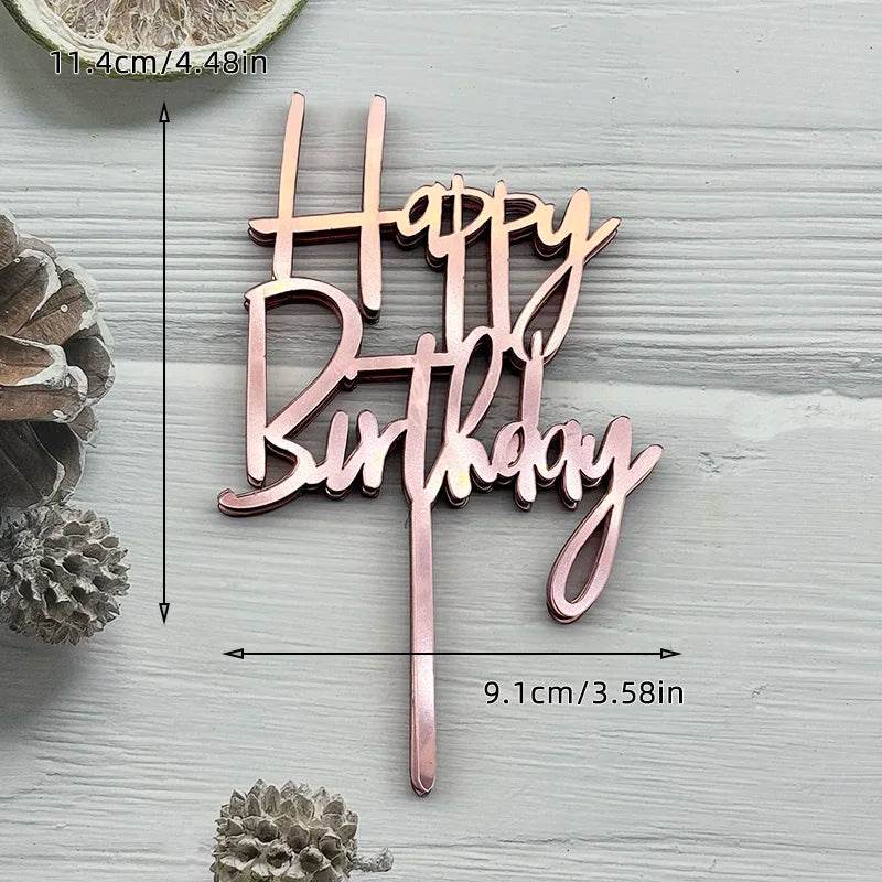 10 Pcs Acrylic Happy Birthday Cake Toppers – Pink Gold Silver Party Decorations for Kids, Adults, Baby Showers &amp; Weddings - One-Sake.com