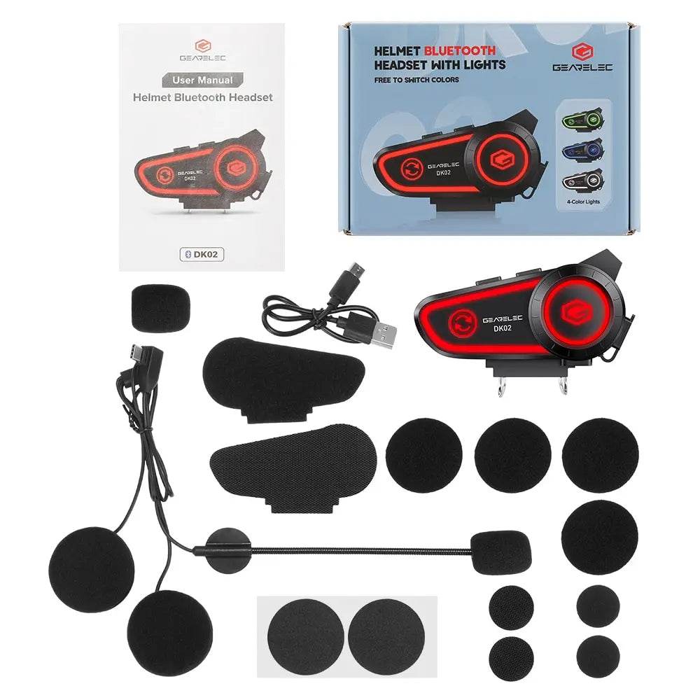 GEARELEC DK02 Bluetooth Motorcycle Helmet Headset – IPX7 Waterproof, 2800mAh Battery, Ambient Lights & Stereo Sound - One-Sake.com