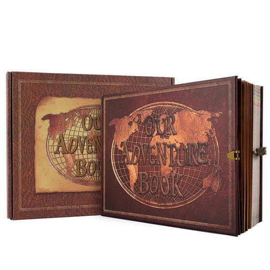180-Page DIY Travel Photo Album Scrapbook – Leather-Bound 'Our Adventure Book' for Wedding, Anniversary &amp; Family Memories | Thick Kraft Paper with 3D Embossed Cover - One-Sake.com
