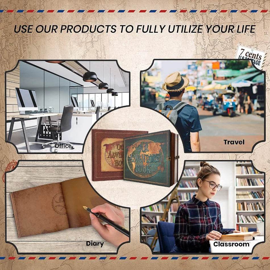 180-Page DIY Travel Photo Album Scrapbook – Leather-Bound 'Our Adventure Book' for Wedding, Anniversary &amp; Family Memories | Thick Kraft Paper with 3D Embossed Cover - One-Sake.com