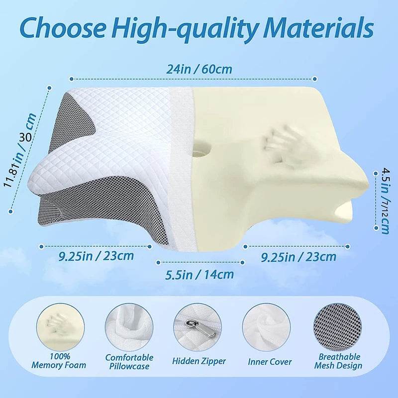 1pc Memory Foam Cervical Pillow, 2 in 1 Ergonomic Contour Orthopedic Pillow for Neck Pain, Contoured Support Pillows,Neck Pillow - One-Sake.com